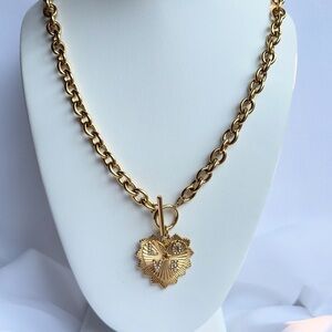 Chunky Gold Chain Statement Necklace with LOVE Heart Pendant